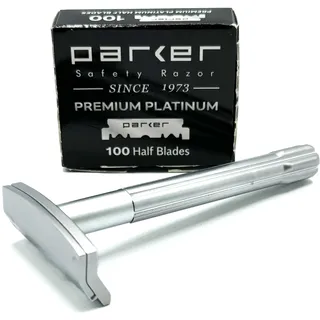 Parker SoloEdge Single Edge Rasierhobel mit 100 Parker Platinum Single Edge Rasierklingen im Lieferumfang enthalten