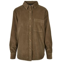 URBAN CLASSICS Ladies Corduroy Oversized Shirt in Olive,