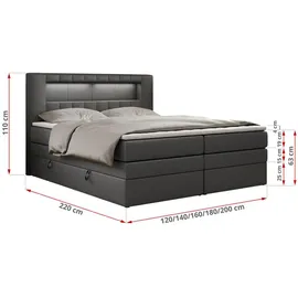 MKS Meble Boxspringbett mit LED Kopfteil und Topper - GOLD-5-KING - 180x200cm - Dunkelgrau - Mittelfest (H3) - Dunkelgrau