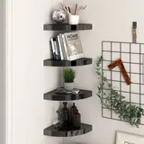 Homgoday Eckwandregal Eckregal Eck Schweberegale Hängeregal Wandregal Eckboard Regal für Wohnzimmer Schlafzimmer Bad Küche Büro 4 STK. Hochglanz-Schwarz 25x25x3,8 cm MDF