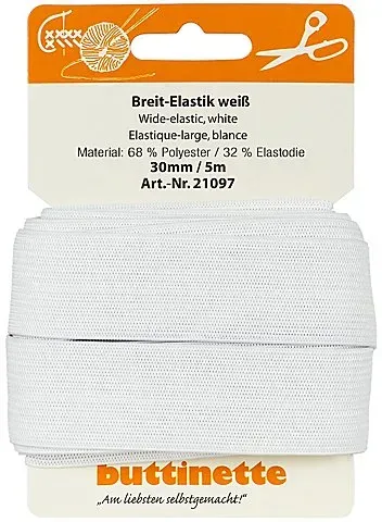 buttinette Gummiband "Breit-Elastik", weiß, Breite: 30 mm, Länge: 5 m