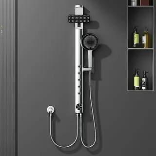 Rainsworth Regendusche ohne Armatur, Duschsystem mit Höhenverstellbarer Duschstange und 3 Strahlarten Handbrause, Duschgarnitur mit Regendusche, Duschset für Badzimmer, Chrom