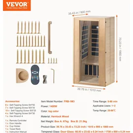 Vevor Ferninfrarot-Holzsauna für 1 bis 2 Personen