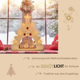 Weigla Schneemannfamilie mit roten Kugeln", natur, B:38cm H:43cm T:4,5cm, Holzwerkstoff, Schwibbögen, Schwibbogen, Erzgebirge garantiert, Lichterspitze aus Buchenholz