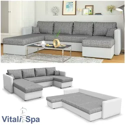 VICCO XXL Ecksofa mit Schlaffunktion Hellgrau - Couch Ecksofa Schlafsofa Taschenfederkern Polstereck