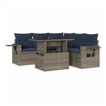 vidaXL Gartensofa-Set mit Kissen, grau, Polyrattan