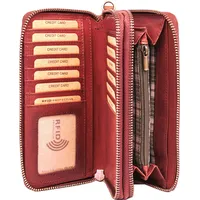 Benthill Damen Geldbörse Groß Leder RFID - Portemonnaie aus echtem Rindsleder - Geldtasche mit Doppeltem Reißverschluss - Geldbeutel mit vielen ... - Rot