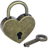 HMF Vintage Deko Vorhängeschloss mit Schlüssel in Herzform | 3,9 x 3 x 0,7 cm | Bronze