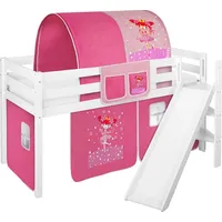 Spielbett JELLE 90 x 190 cm Zauberfee - Hochbett LILOKIDS - Weiß - mit schräger Rutsche und Vorhang - Weiß/Rosa