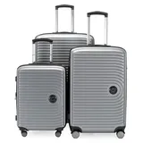 Hauptstadtkoffer Mitte - 3er Kofferset + Digitaler Luggage Tag - Reisetrolleys 55/68 / 77 cm + Kofferanhänger mit QR-Code, 4 Doppel-Rollen, Hartschale ABS, XL-Volumenerweiterung, TSA, Silbermatt