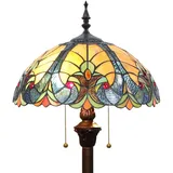 Tokira Tiffany-Stil Stehlampe Blau Schirm, E27 Traditionelle Glasmalerei Leselampenschirm, Kunst Deko Standard Nachtlicht für Wohnzimmer(Ohne Glühbirnen)