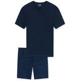 SCHIESSER UNCOVER by SCHIESSER Herren Schlafanzug 2-tlg. Set - Shorty, kurz, V-Ausschnitt, Baumwolle, uni/gemustert Dunkelblau XL
