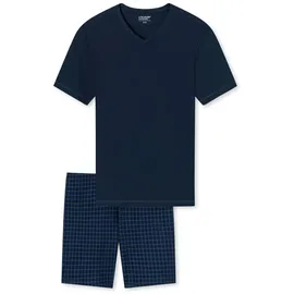 SCHIESSER UNCOVER by SCHIESSER Herren Schlafanzug 2-tlg. Set - Shorty, kurz, V-Ausschnitt, Baumwolle, uni/gemustert Dunkelblau XL