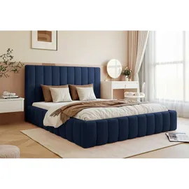 Selsey Polsterbett 140x200 mit Bettkasten, Velours, marineblau -