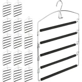 15 X Hosenbügel Platzsparend, Hosenkleiderbügel Mehrfach, Metall, Gepolstert, Hbt: 44,5x37x2,7 Cm, Silber/schwarz