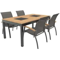 OUTLIV. Davos Gartenmöbelset 5-teilig Stapelsessel mit Linz Ausziehtisch 180/240x100 cm Dunkelgrau|Braun|Hellgrau