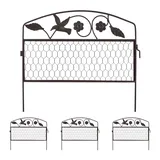Relaxdays 4Xbeetzaun, Dunkelbraun, Metall, 48.5x41x1 cm, Steckzaun mit Verzierung, Beeteinfassung,