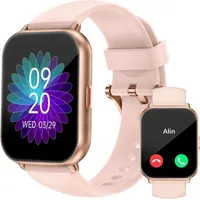 Smartwatch Damen Herren mit Telefonfunktion, Schrittzähler Herzfrequenz,SpO2-Messung, Schlafüberwachung,Nachrichten, mehrere Trainingsmodi Androi... - Rosa