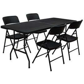AMANKA Gartenmöbel Set in Rattan Optik - 180 cm Tisch mit 4 Stühlen Sitzgruppe Klappbar
