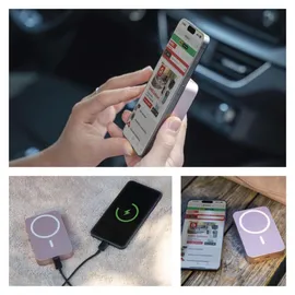 EMOS Powerbank WI 1046, 10000 mAh MagSafe mit Passthrough und Wireless-Charging, USB-C-Ausgang inkl. Kabel - für iPhone, Smartphone, - rosa, B0551S - Rosa