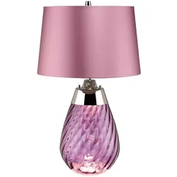 Kleine pflaumenfarbene Tischlampe Lena mit 2 Lichtern, pflaumenfarbenes Glas/melierter Schirm