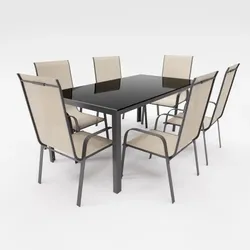 Lex Gartenmöbel Set Metall Tisch 6 Stapelsessel Essgruppe Gartenset Sitzgruppe Stuhl beige : Beige
