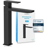 Bächlein Badarmatur Imatra hoch [kantig] – extra hohe Armatur mit 215mm Auslaufhöhe für Aufsatzwaschbecken, Waschtischarmatur hoher Auslauf - Bad Wasserhahn Matt Schwarz
