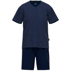 GÖTZBURG Herren Schlafanzug Set - kurz, Ringel, Klima-Aktiv Blau M