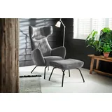 KAWOLA Sessel LOTTE Ohrensessel velvet silber mit Hocker