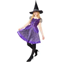 amscan 9917850 - Violette Hexe für Damen, Halloween, Erwachsenenkostüm, Gothic, Märchen, gruselig