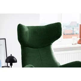 KAWOLA Ohrensessel LOTTE Cord 79 x 117 x 79 cm Smaragd mit Hocker