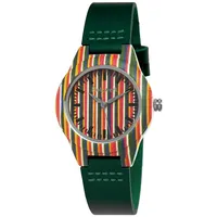 Holzwerk LINZ GREEN bunte moderne kleine Leder & Holz Armband Uhr, dunkel grün - Dunkelgrün/Bunt