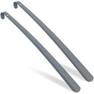 Relaxdays Schuhlöffel 2er Set, 58 cm lang, Schuhanzieher Metall, stabil, Aufhänger, Schuhanziehhilfe für Schuhe, grau