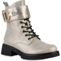 VAN HILL Damen Schnürstiefeletten Blockabsatz Basic Trendy Schuhe 216377