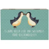 Mr. & Mrs. Panda Dekokiste 19 x 12 cm 13. Hochzeitstag Veilchenhochzeit - Meeresbrise - Geschenk (1 St), Hochwertiges Holzfaser blau