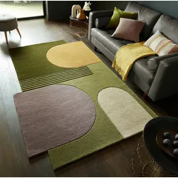 Kadima Design Abstrakt-Geometrischer Wollteppich `Thames Lily` - Farbe: Grün, 150x240 cm
