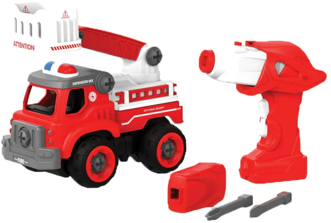 Ferngesteuertes Feuerwehr Auto Bausatz 33 Teile Kunststoff/Metall rot Akkuschrauber LED-Motor Kinder 3-7 - edushape