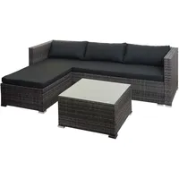 Mendler Poly-Rattan Garnitur HWC-F57, Balkon-/Garten-/Lounge-Set Sofa Sitzgruppe ~ grau, Kissen dunkelgrau ohne Deko-Kissen