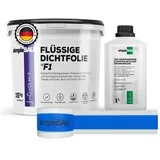 simplebau Flüssigfolie Dichtfolie F1 15 kg + Tiefengrund 1 L und Elastisches Dichtband 10M
