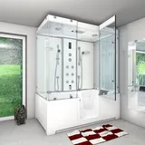SeniorBad Kombination Badewanne Dusche K88-WS-EH-C-SC-EA Duschtempel 180x100 cm aktive Schlauch-Reinigung - Weiß