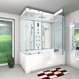 SeniorBad Kombination Badewanne Dusche K88-WS-EH-C-SC-EA Duschtempel 180x100 cm aktive Schlauch-Reinigung - Weiß