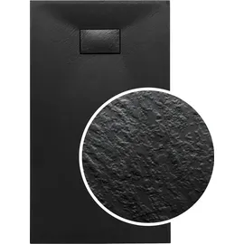 bad land SET Duschwanne 90x170 Rechteck Schwarz + Walk-In Dusche 140x195 Transparentes Glas