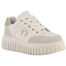 Damen Plateau Sneaker in Beige