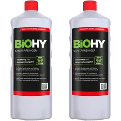 BiOHY Sanitärreiniger (2x1l Flasche) | Kalkzersetzendes Konzentrat für den Sanitärbereich | Badreiniger mit angenehme & frischen Duft | EXTRA STARK