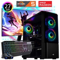 MEINPC Gaming PC Komplett-Set AMD Ryzen5 4600G - AMD Radeon VEGA Grafik - 512GB M.2 NVMe SSD - 32GB DDR4 - Windows 11 - WLAN - Gaming 27" TFT - Tas...