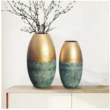 FineBuy Vase 2er Set FineBuy Blumenvase Aluminium Gold Patina Tischvase Punziert Rund