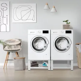 ML-Design Doppel Waschmaschinen Untergestell 2 Ablagen, Weiß 128x54 cm,
