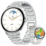 Smartwatch für Damen, 1,43 Zoll, AMOLED, kabellose Anruf-Smartwatch mit über 120 Sportmodi, weibliche Funktionalität, modisches Smartband, Gesch... - Silber