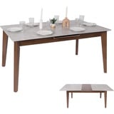 Mendler Esszimmertisch HWC-M57, Esstisch, Massiv-Holz Laminat Melamin 160-200x90cm, ausziehbar Beton-Optik, braune Beine