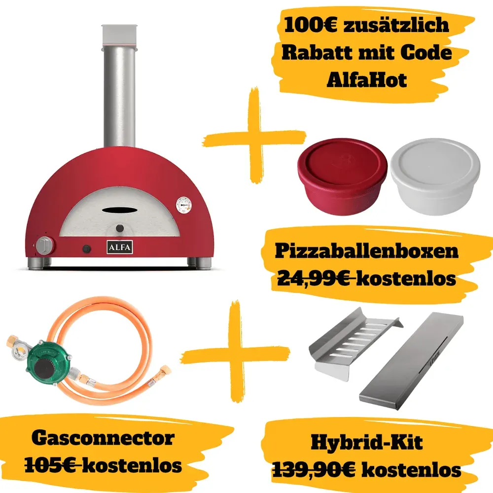 Alfa Forni Moderno 1 Pizze, Gas/Hybrid, Rot SPARBUNDLE